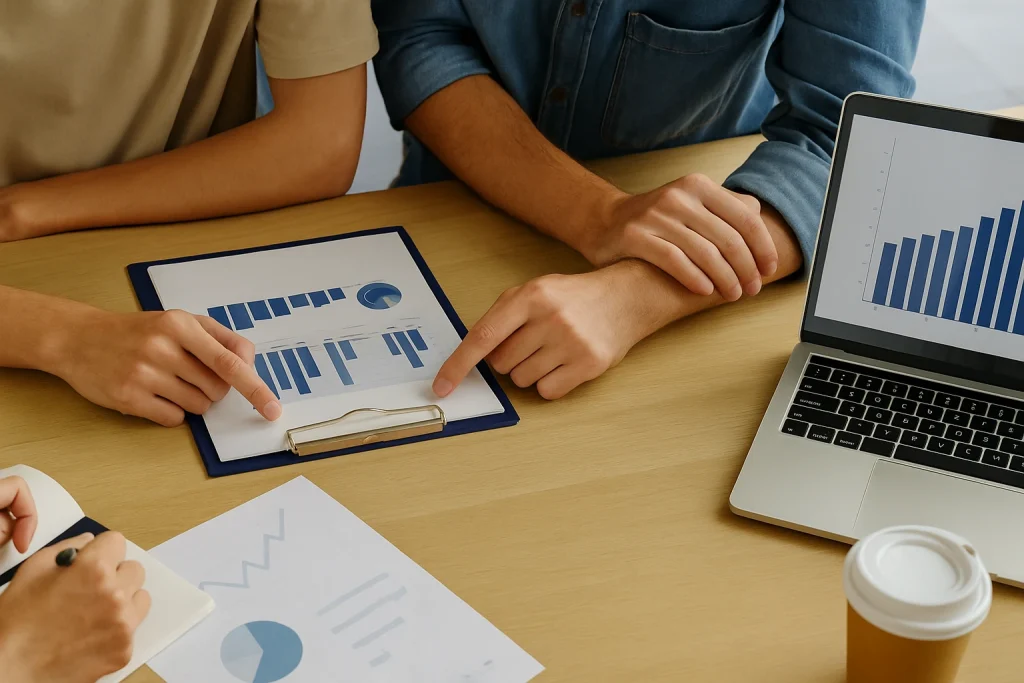 Team reviewing mystery shopping results Qatar on a tablet as part of a 72-hour KPI improvement cycle