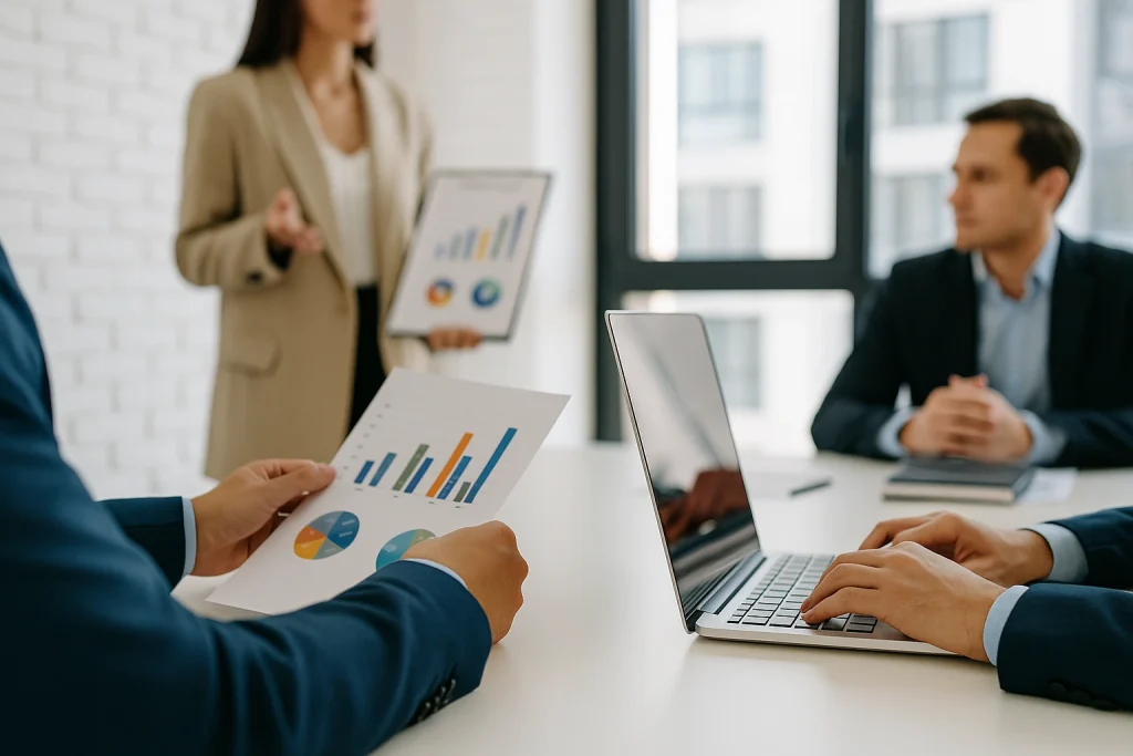 Team reviewing KPI results during a consultation – why MMI is the preferred choice.